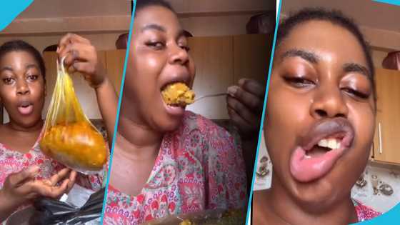 Ghanaian lady goes viral after eating GH¢25 worth of gobɛ in a video