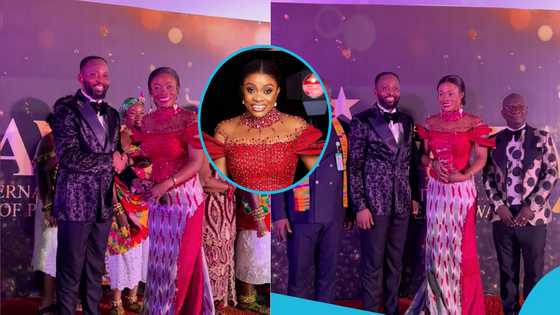 Diana Asamoah elegantly repeats her stylish 2023 kente gown to receive an award: "Shout out to her glam team"