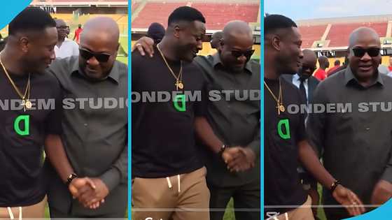 President John Mahama vibes with Asamoah Gyan during visit to Black Stars training camp