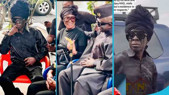Kojo Antwi trends with his signature headgear as he visits Daddy Lumba's family after his passing