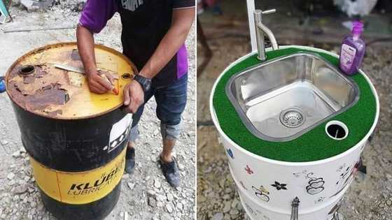 Creative man converts metallic drums into hand-washing sinks to fight COVID-19