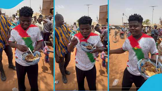Wode Maya surprised as he buys GH₵2 Waakye on the street in Burkina Faso in a video