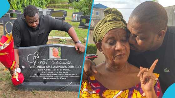 John Dumelo pays emotional visit to late mother’s grave two years on, leaves flowers