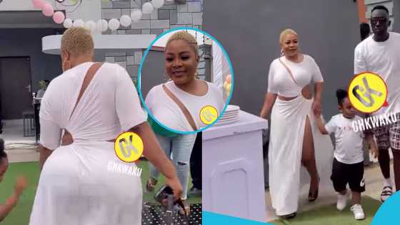 Kisa Gbekle slays in a partially naked outfit to Tracey Boakye's daughter's birthday party: "Is she okay?"