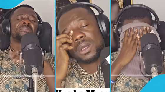 Kwaku Manu weeps as he listens to emotional Kumawood song, fans claim he has suffered brokenheart