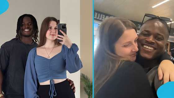 Belgian lady cries as Ghanaian boyfriend leaves her for a short trip to Ghana
