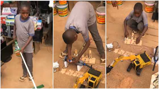 Genius Ghanaian boy builds excavator, mower, and vacuum cleaner; many react to his viral video