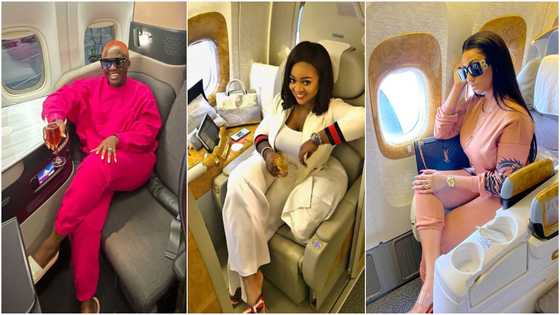 First-class challenge: photos of how Fella, Jackie Appiah, Tracey Boakye and 5 others proved riches with their flights