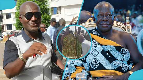 Appiah Stadium gets Otumfuo laughing hard during their encounter at Kotoka Airport, video