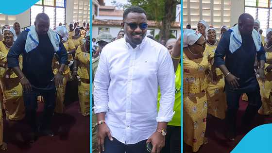 John Dumelo dances with elderly women during church service at Abelemkpe, video