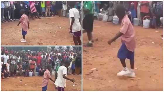 Too smooth: Little boy in uniform gives fast & smooth legwork before crowd while doing a Michael Jackson move