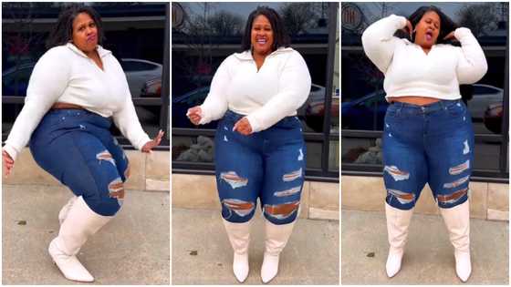 Plus-size lady with heavy behind shows off dance moves in TikTok video, peeps gush: "Noko beautiful"