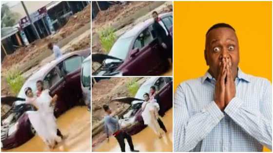 Couple's car breaks down on muddy road on wedding day; their clothes messed up