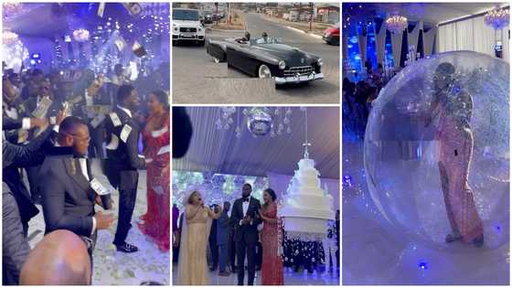 Videos of Lamborghini convoy, flying cake, raining dollars, and all the amazing and rich moments at Kojo Jones' beach wedding