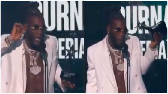 Reactions as Burna Boy Teaches White People Pidgin English During BET Acceptance Speech