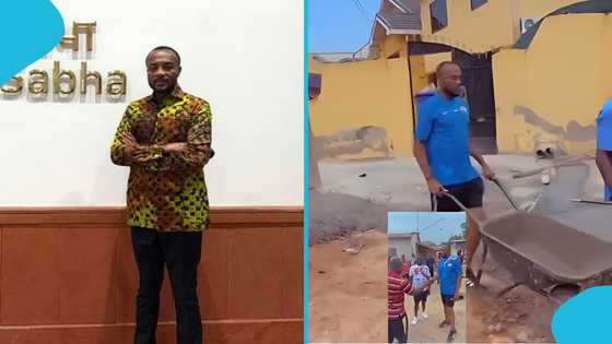 Jerry Ahmed Shaib: Weija-Gbawe MP joins construction workers, pushes concrete in wheelbarrow