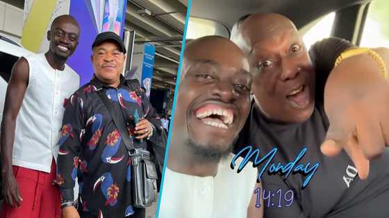 Lil Win and Nigerian actor Victor Osuagwu laugh as Nigerian actor Charles Awurum says Naija jollof is bitter