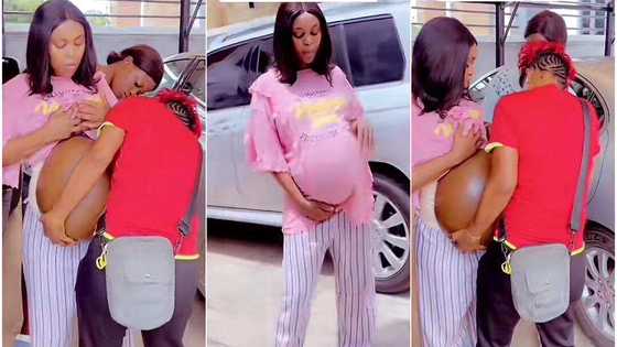 Lady wears fake baby bump in video, prays for childless women; "It is very heavy"