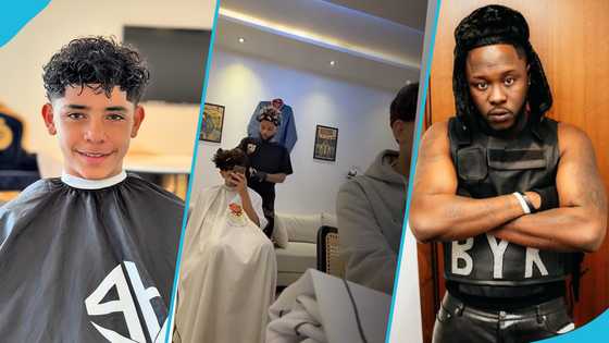Cristiano Ronaldo’s son listens to Ghanaian rapper Medikal's song wile getting a new hair cut