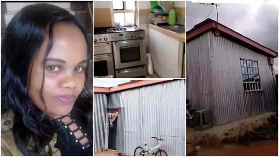 Lady uses roofing sheets to build house, video of interior decor with clean walls stirs reactions