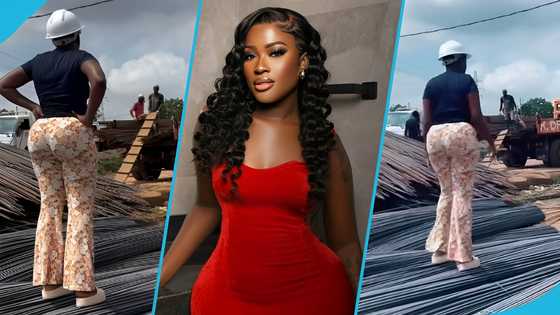 Fella Makafui wears construction cap and slippers to inspect building materials, fans react