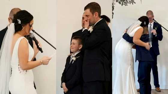 Groom weeps in video as bride includes his son in her vows to him during their wedding