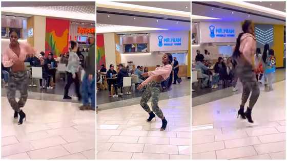 Pretty lady in heels makes 'Oyinbos' at eatery lose focus with hot dance & 2 videos that broke the net