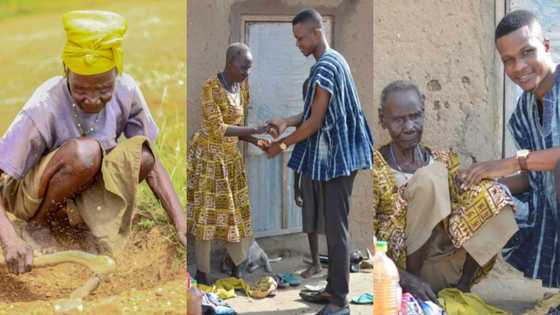 Basintale Baba: 5 photos drop as Ghanaian man donates to blind woman who breaks stones for a living