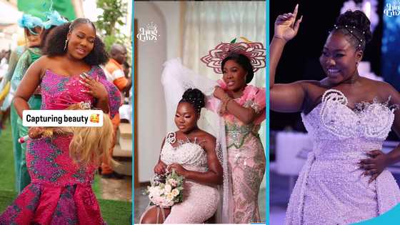 Bride's mom impresses Ghanaians as she designs her daughter's kente and beaded gown for her lavish wedding