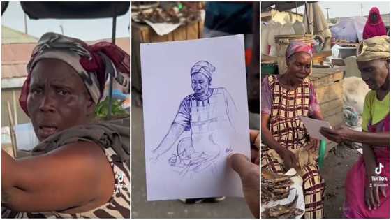 Ghanaian artist causes confusion in market after drawing a trader woman with pen and paper in video