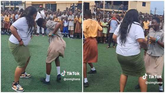 Curvy lady displays nice moves as she battles two students in a dance competition, adorable video earns praise online