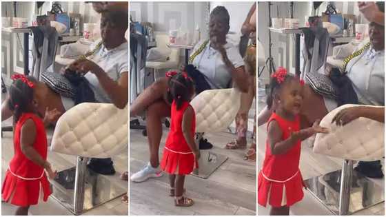 Cute Little girl engages in 'serious' argument with lady at a salon; stomps foot in making her point