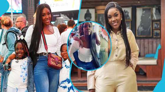 Stonebwoy's wife wins over the internet as she carries her son at her back at Times Square; "Amazing woman"