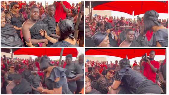 Touching: McBrown consoles Okomfo Kolegae as he weeps at wife's funeral, video melts hearts
