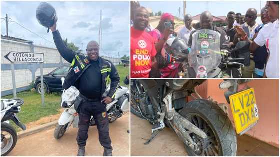 Hours after experiencing a flat tyre, UK to Lagos biker enters Benin Republic, expected in Nigeria on May 29
