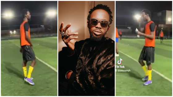 Black Sherif: Video of rapper scoring a goal during match pops up, flaunts football skills