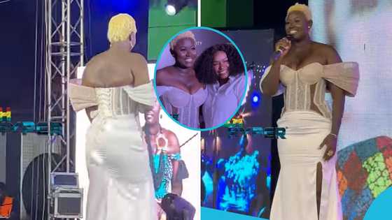 Afua Singathon goes viral as she rocks a white loose gown and blonde hair to an event: "Ayittey Powers"