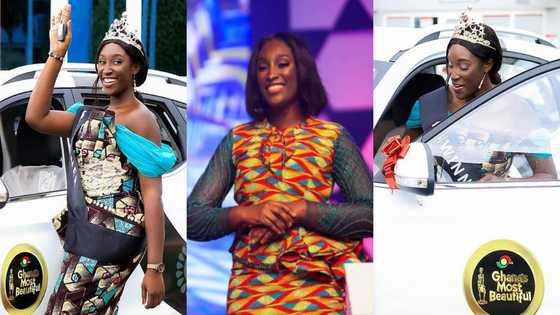 Powerful photos cause stir as GMB winner Sarfoa officially receives her brand new car