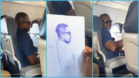 Talented Ghanaian artist draws passenger aboard a plane, his reaction evokes joy
