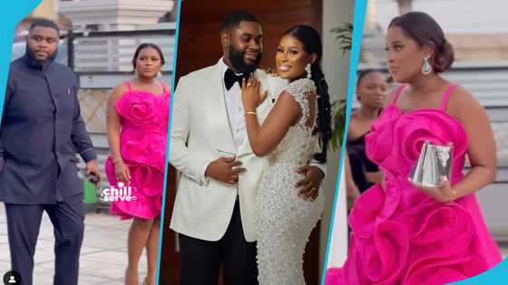 Heavily pregnant Berla Mundi looks exquisite in a pink ruffle dress accompanied by husband to a wedding