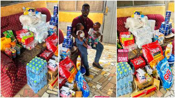 Ghanaian twins who lost their mom 2 months after their birth given GH¢2k & food supplies; photos emerge