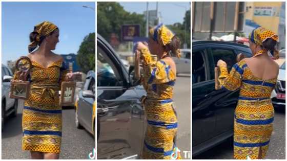 Obroni lady delights selling her products on the streets of Accra as a hawker, video of her working inspires many