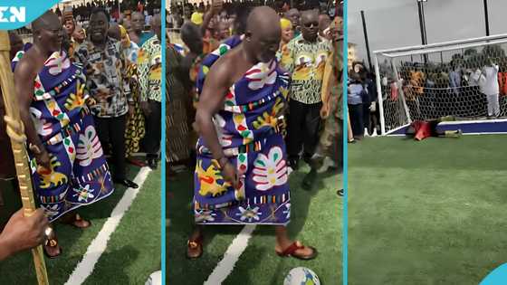 Asantehene Otumfuo Osei Tutu II plays and scores penalty with 'kyawkyaw', video trends online
