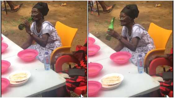 Elderly GH woman boldly enjoys beer at funeral in video, netizen react: “Give grandma glass”