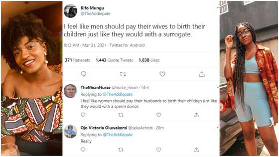 Husbands should pay their wives to give them children- Young lady boldly says