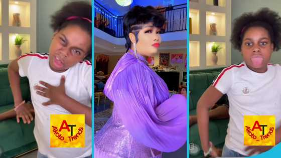 Agradaa's daughter Rihanna makes serious facial expressions as she dances in a video