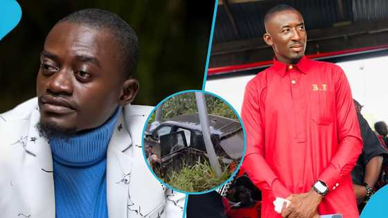 Lil Win consoles Twum Barimah after his Rolls Royce Cullinan crashed in serious accident