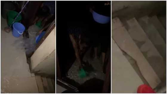 Son opens tap down, gets mum's house heavily flooded, frustrated woman tries to scoop water out in video