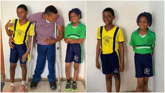 Physically challenged man surprises parents of 2 kids; pays their school fees