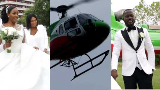 Video of beautiful Ghanaian bride arriving at her wedding venue in helicopter pops up